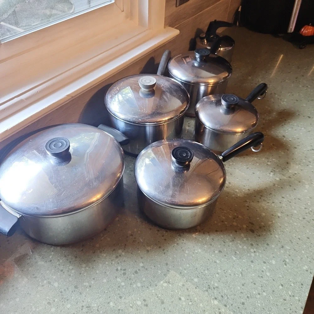 VTG Revere Ware Copper Bottom Pots Set, 11 Piece